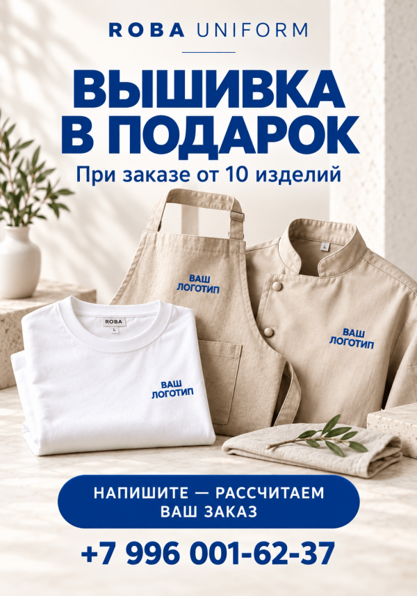 ВЫШИВКА ЛОГОТИПА В ПОДАРОК ОТ ROBA UNIFORM